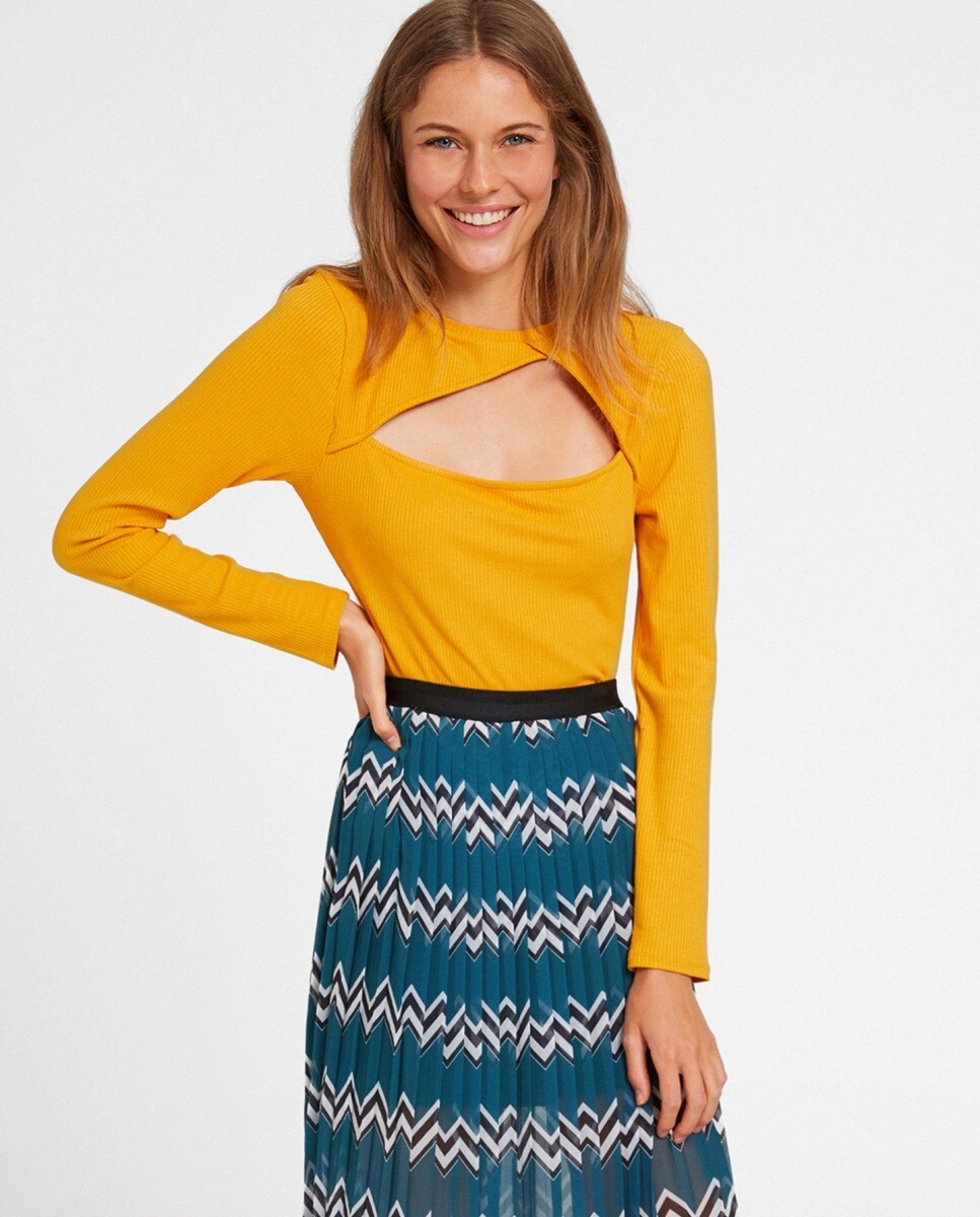 Oxxo El De Blusa Acanalada En Abertura Escote Con Mujer hrdtsxCQ