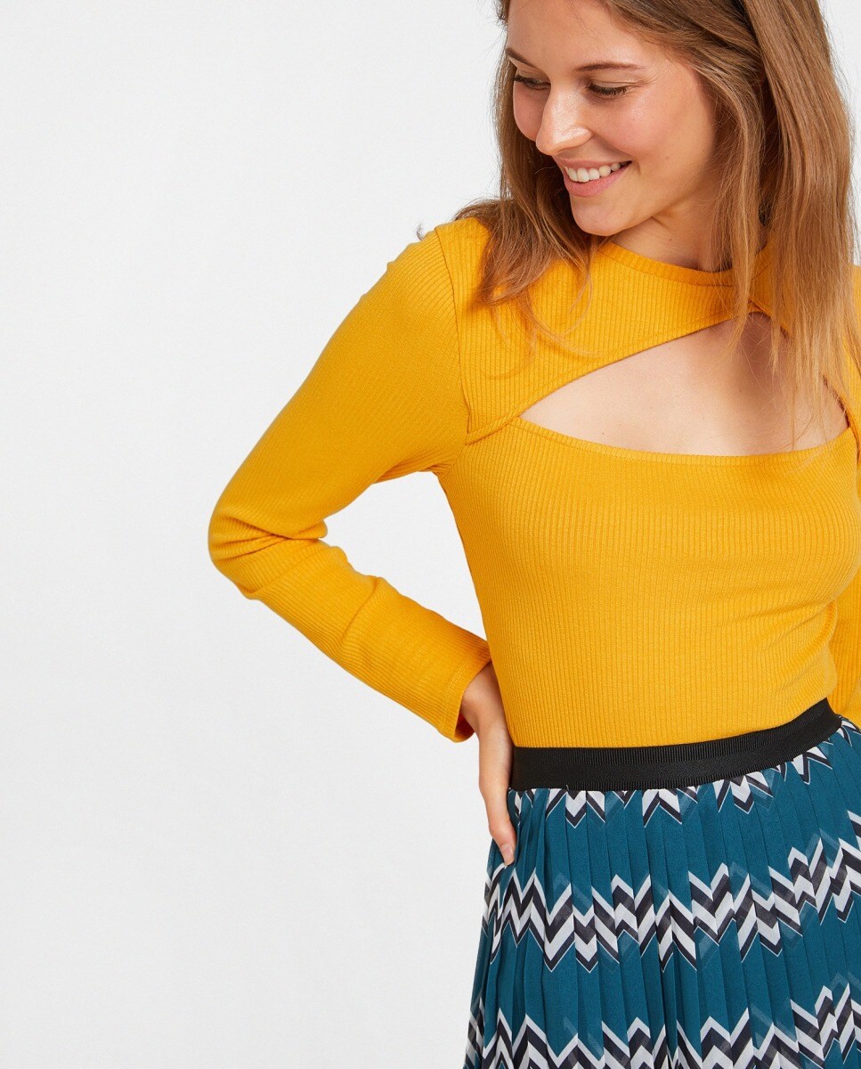 Oxxo El De Blusa Acanalada En Abertura Escote Con Mujer hrdtsxCQ