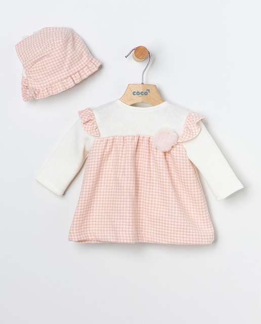Conjunto de bebé niña tres piezas en rosa de pata de gallo