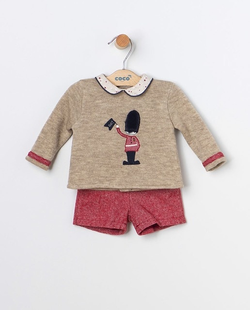 Conjunto de bebé niño de punto y bermuda de espiga granate