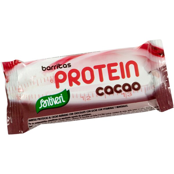 SANTIVERI barritas proteicas al cacao bañadas con chocolate envase 35 g