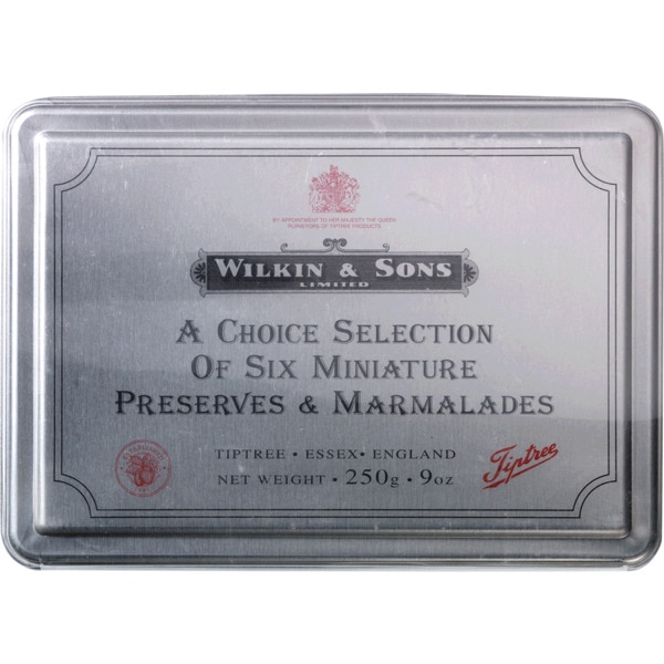 Doce de Damasco 42 g, Doce de Morango 42 g, Doce de Framboesa 42 g, Doce de Groselha Preta 42 g, Doce de Laranja Tawny 42 g e Doce de Laranja 42 g Gift Pack embalagem 252 g