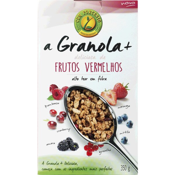 Granola com Frutos Vermelhos embalagem 350 g · Cem Porcento