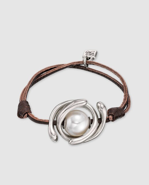 Pulsera Uno de 50 de cuero con perla