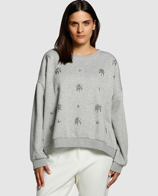 Bordado de la mariposa sudadera mujer blanco negro