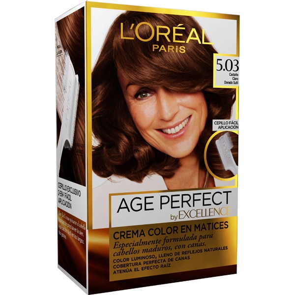 EXCELLENCE Age Perfect tinte castaño claro dorado sutil nº 5.03 crema color en matices caja 1 unidad para cabellos maduros y con canas