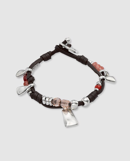 Pulsera Uno de 50 de cuero con abalorios multicolores