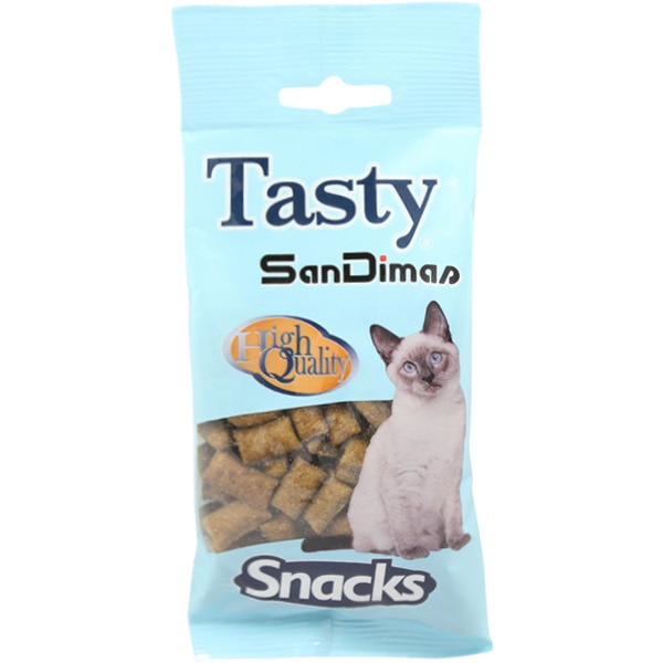 cat snacks filled with chicken and malt container 50 g
