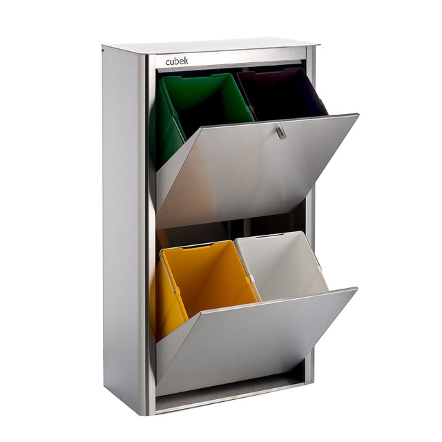 Cubo para reciclaje Cubek 4 compartimentos acero · Menaje · La Tienda