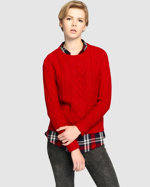 red cable knit jumper womens