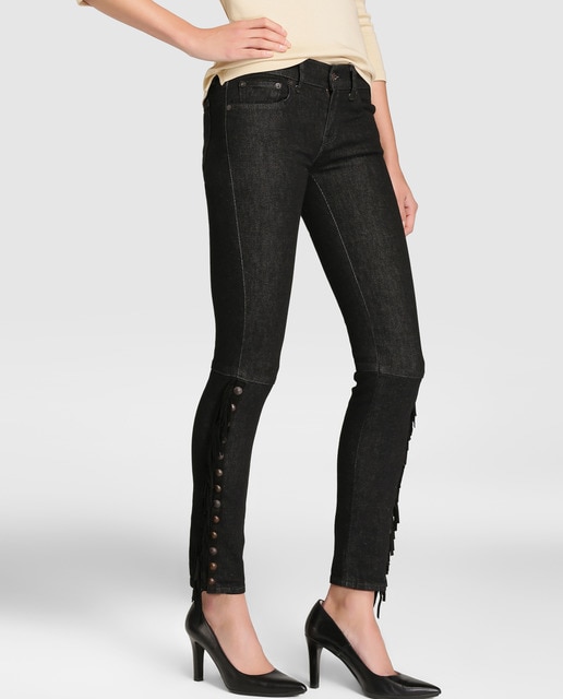 black jeans with fringe