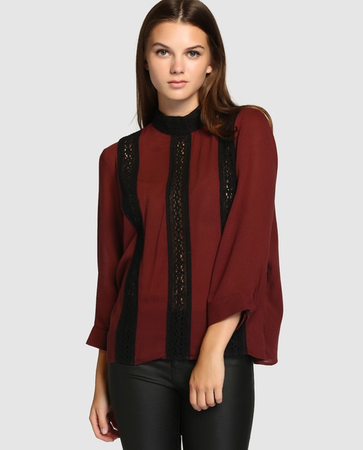 Vero Moda women's maroon blouse with guipure lace · Vero Moda · Fashion