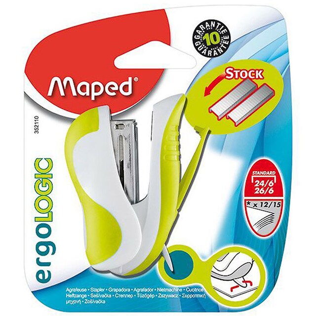 Grapadora con Quitagrapas 24/06 y 26/06 Ergologic Maped verde y blanco