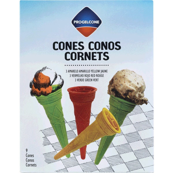 Cones Coloridos para Gelado Pack 9 embalagem 27 g · Progelcone