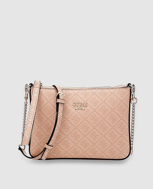 Cartera de mano Shantal Petite Clutch en rosa palo con grabado de la marca · Guess · Moda · El
