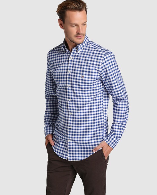 camisa cuadros azul hombre