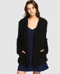 black fluffy cardigan womens