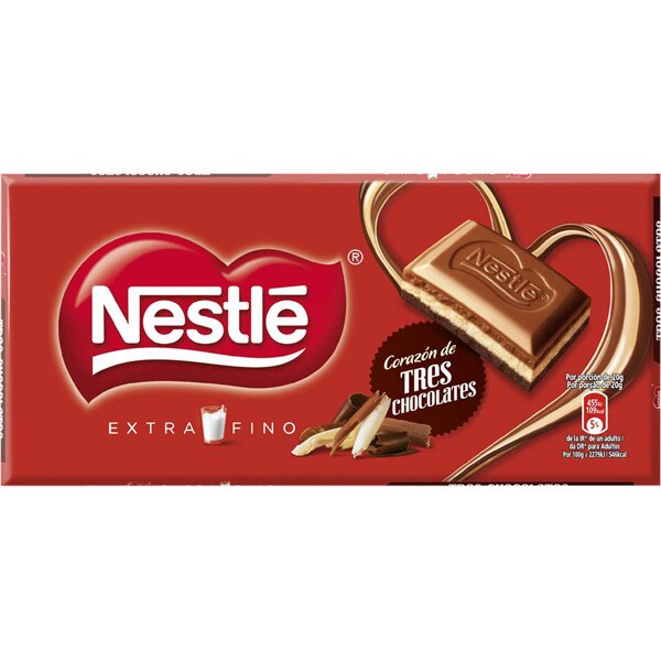chocolate con leche relleno de tres chocolates tableta 120 g · NESTLE