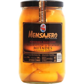 MENSAJERO Premium quality peach halves in syrup flask 1,2 kg