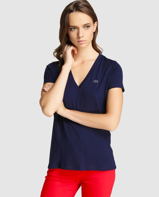 tee shirt col v femme lacoste