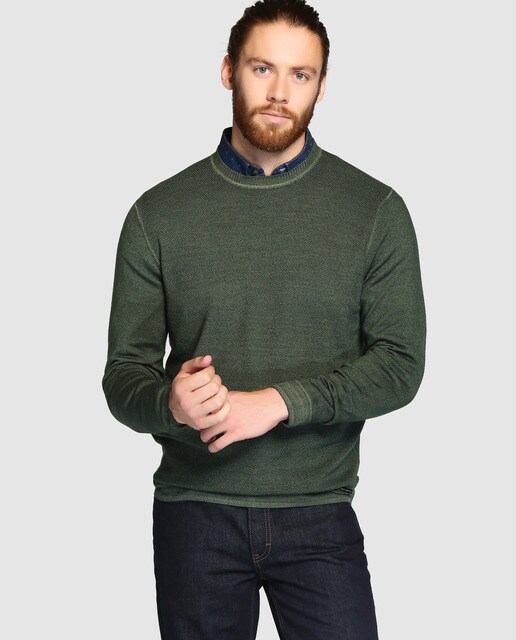 dark green sweater mens outfit