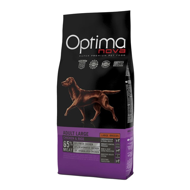 Optima Nova – Pienso para perros adultos grandes Optima Nova pollo y arroz 12 Kg.