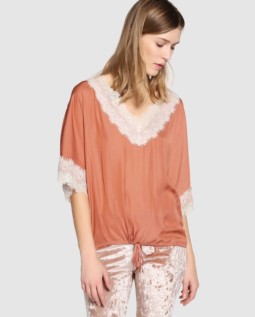 Southern Cotton women's French sleeve blouse with lace · Southern