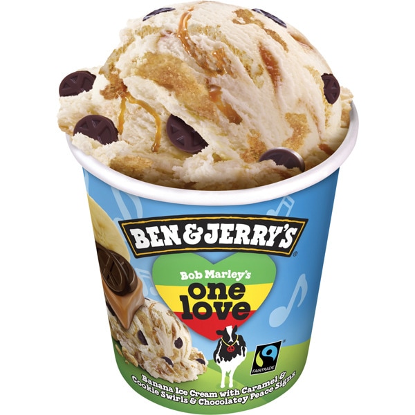 Bob Marley One Love banana ice cream with caramel and biscuit and