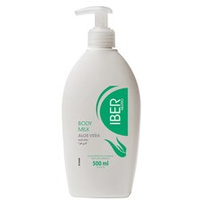 Botella 500 ml. con bomba dosificadora de body milk aloe vera. &nbsp;Marca IBER. Presentado en caja con 14 ud.