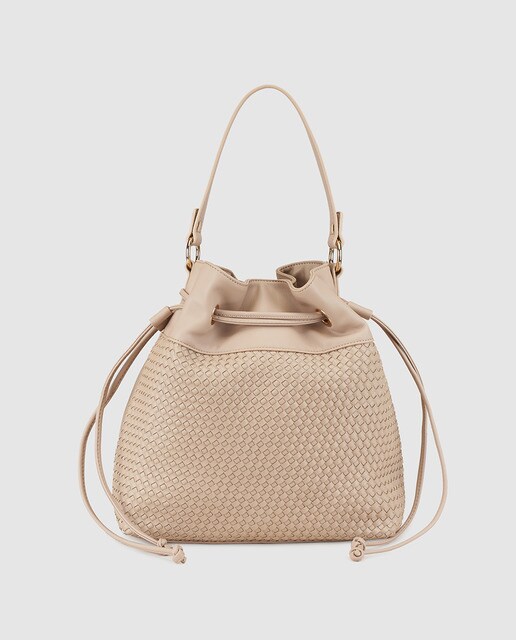 Mala tipo saco em entrançado em cor toupeira