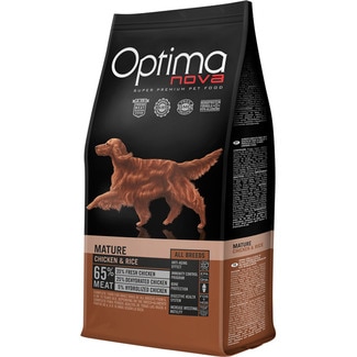 OPTIMA NOVA SUPER PREMIUM MATURE ALL BREEDS adult dog food with chicken and rice for 6+ years bag 12 kg for all breeds