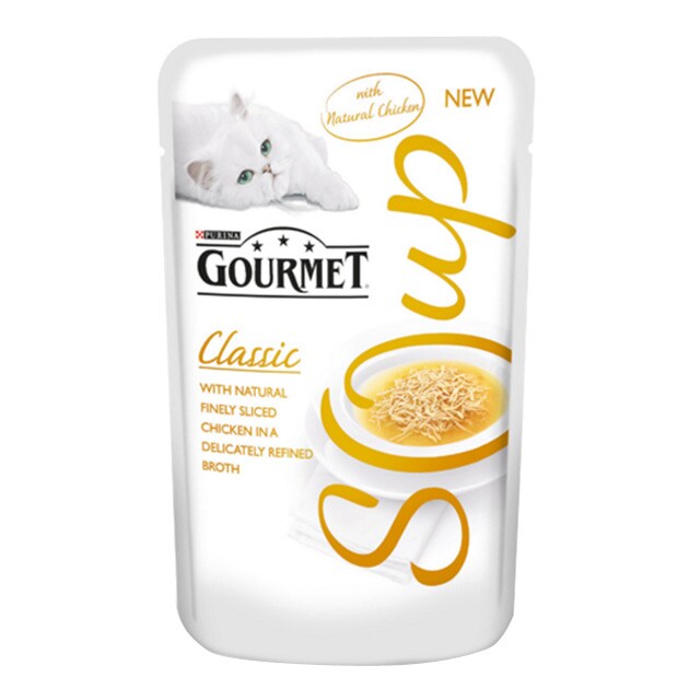 comida húmeda para gatos adultos purina gourmet crystal soup pollo