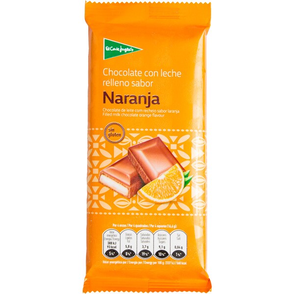 Comprar chocolate con leche relleno sabor naranja sin gluten tableta