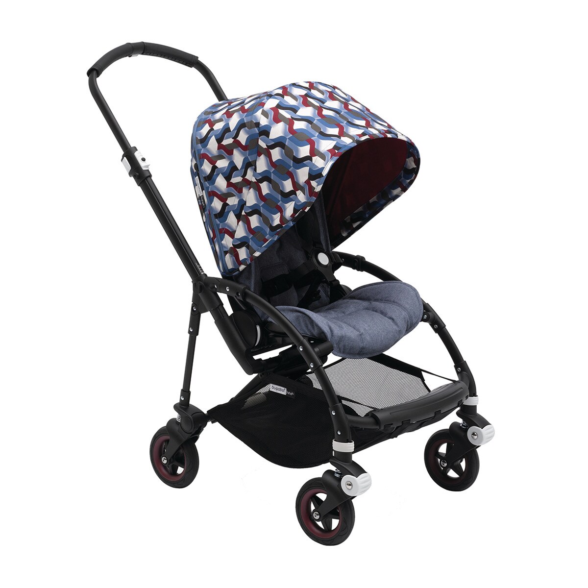 Coche de paseo Bugaboo Bee 5 con Chasis negro, Funda Silla azul melange