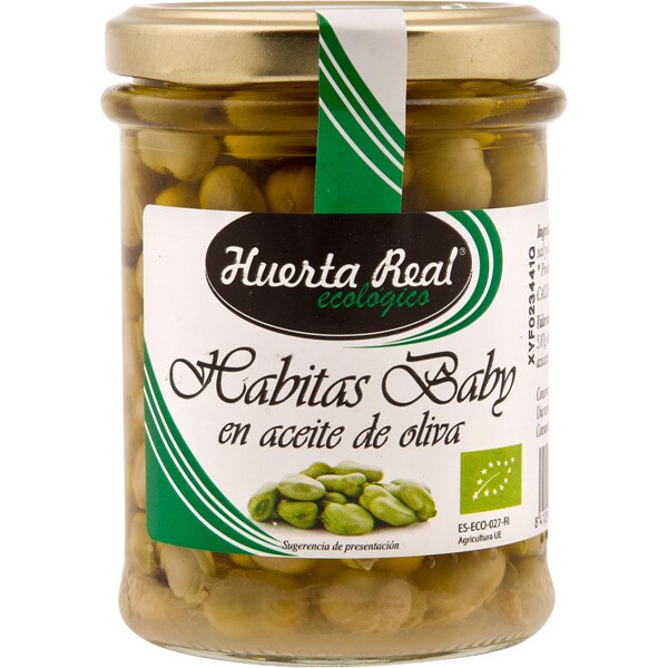 HUERTA REAL habitas baby ecológicas en aceite de oliva frasco 135 g neto escurrido