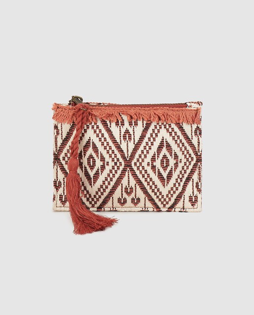 De Mano Beige En Bolso Tipo Cremallera Jacquard Pouch Rojo Y Con dg6q5x5