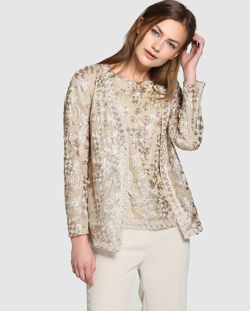 Chaqueta dorada de mujer Antea con cintas bordadas · Antea