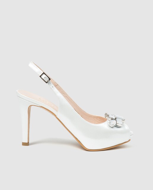 peep toes de novia de mujer lodi en piel blanco con adorno de