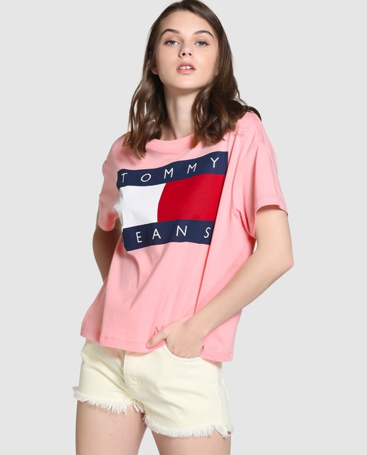 Tommy Jeans women's pink T-shirt with logo · Hilfiger Denim · Fashion ...