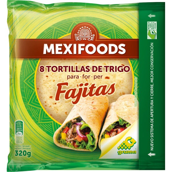 tortillas de trigo para fajitas 8 unidades paquete 320 g · MEXIFOODS
