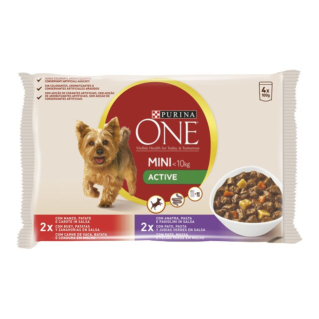 comida húmeda para perros adultos purina one my dog is mini active 4