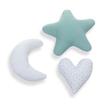 Alondra Mare set of 3 children's decorative green star, moon and heart cushions