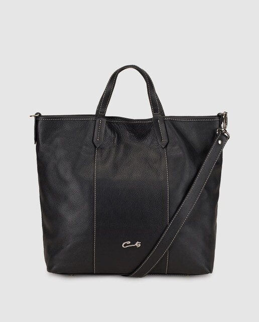 Cabas En · Mode Cats Cuir Nappa Avec Sac Coutures Apparentes Noir ZOkiuPX