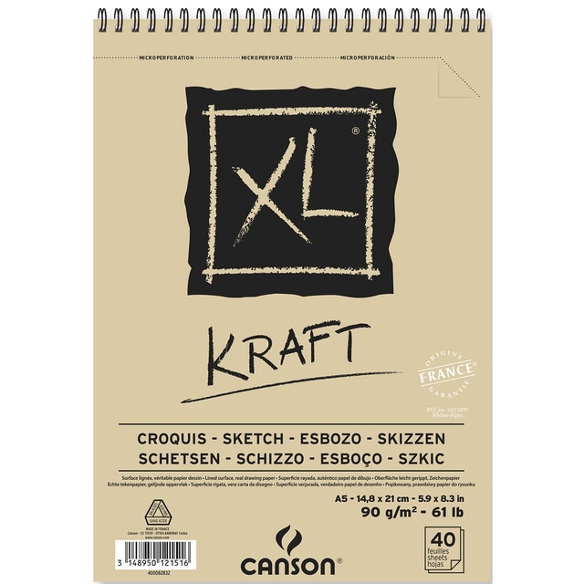 Album Espiral Microperforado, 40 Hojas, A5, Papel Canson XL KRAFT, Verjurado, 90g, Beige.