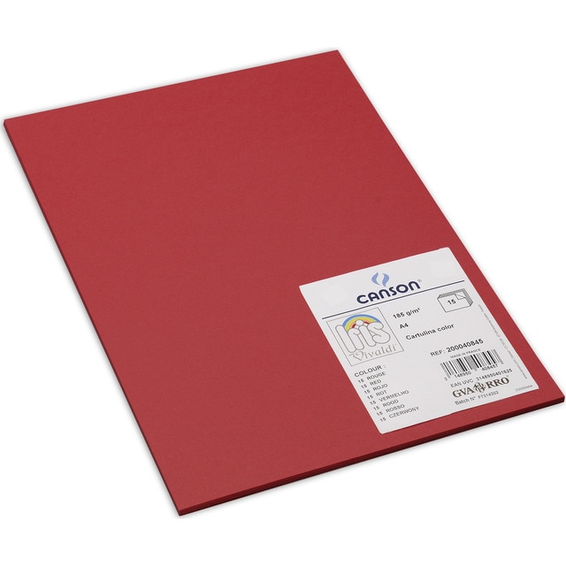 Pack, 15 Hojas A4, Cartulina IRIS 185g Canson Rojo