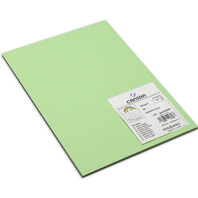 Pack, 15 Hojas A4, Cartulina IRIS 185g Canson Verde Manzana