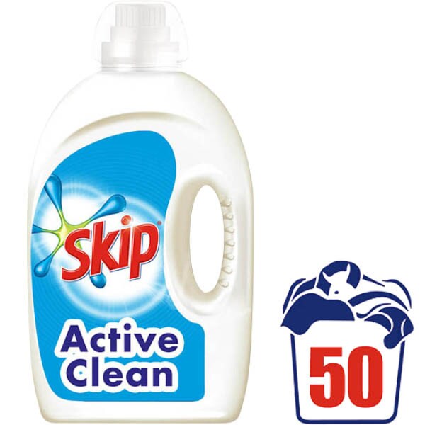 Active Clean detergente máquina líquido azul botella 50 dosis · SKIP