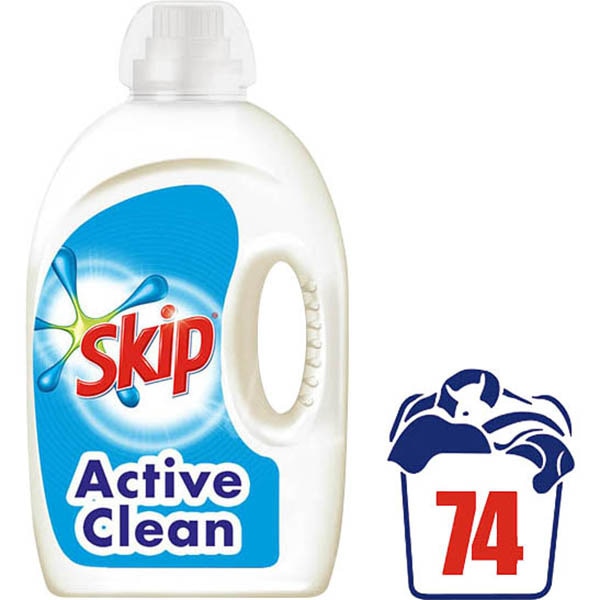 Active Clean washing machine liquid detergent blue bottle 74 dose