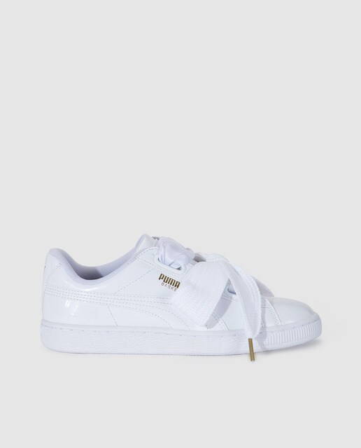 puma patent basket heart trainer in white