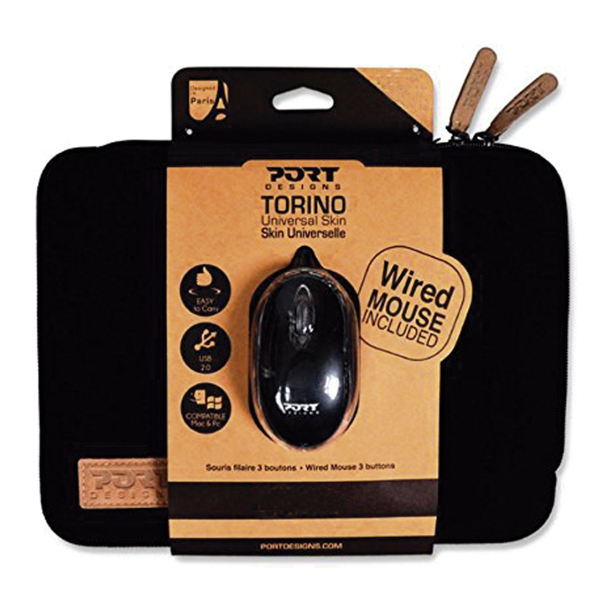 Pack Port Modelo Torino: Funda  33,02 - 35,56 cm (13 - 14)  negro + Ratón Óptico negro-14 negro + Ratón Óptico negro